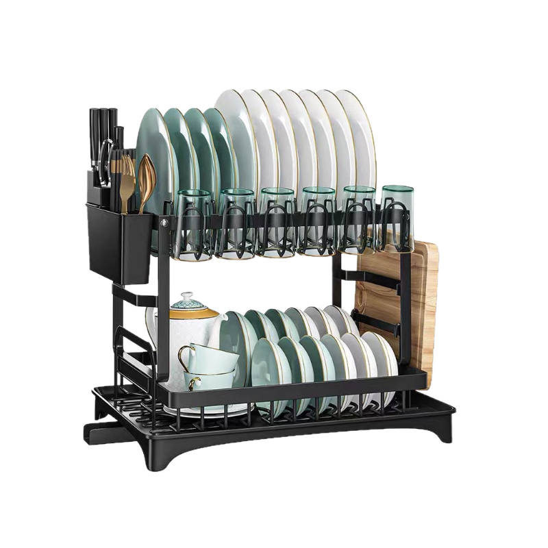 2-slojna polica za sušenje posuđa od nehrđajućeg čelika s daskom za odvod